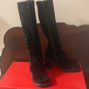 Suede Black Knee-High Boots